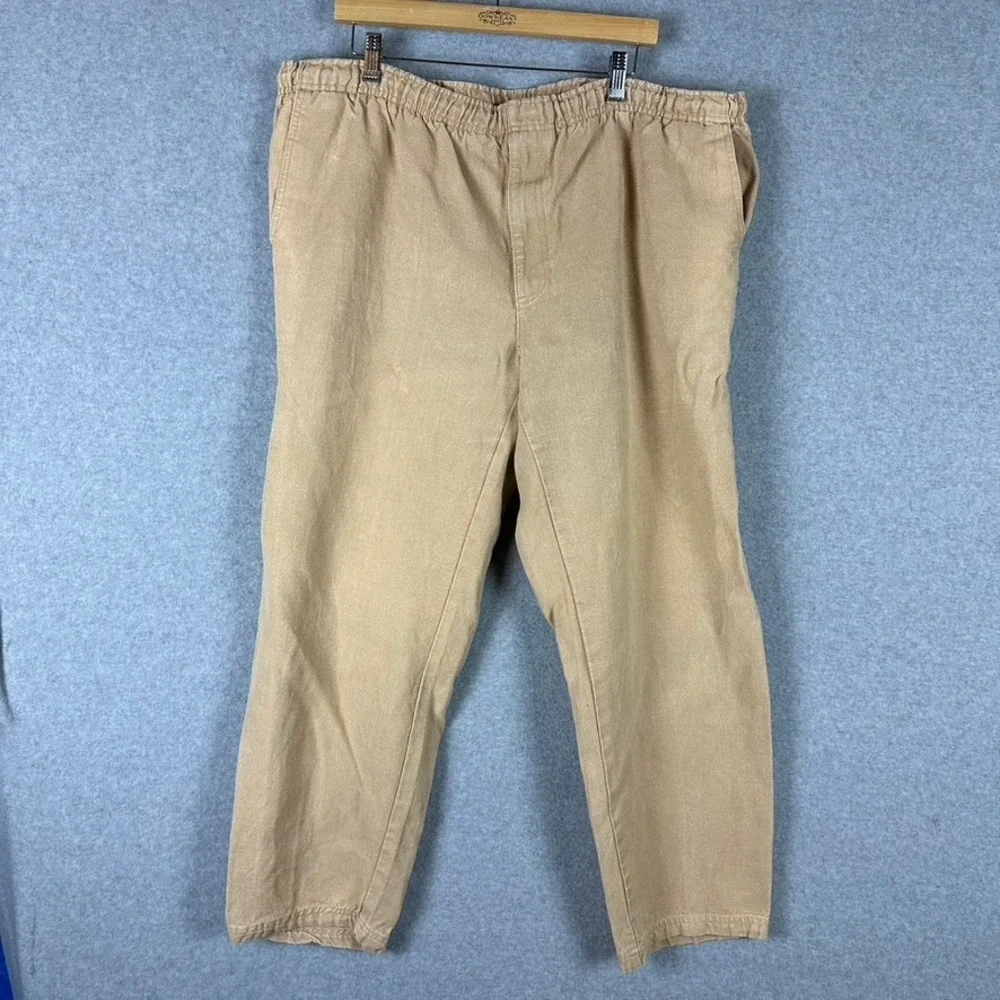 ORVIS‎ Mens Tan Elastic Waist Linen Chinos Relaxed Fit Casual Pants 39
